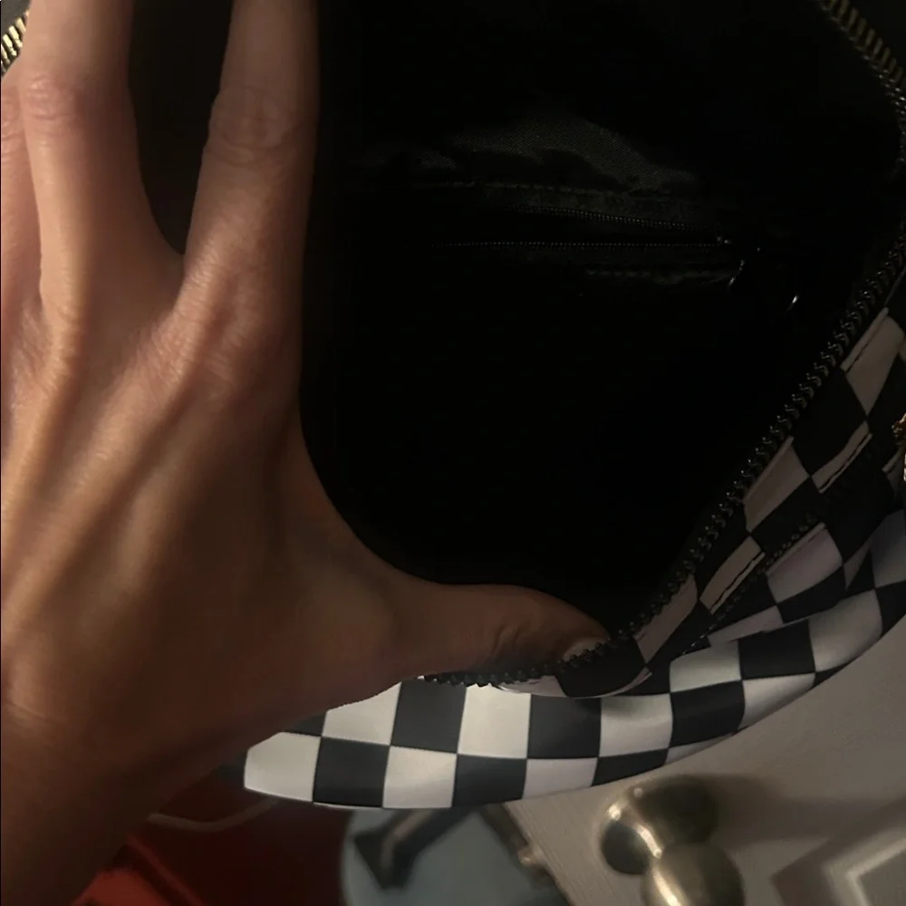 Black & White Checkered Crossbody Bag with Gold Hardware - Picture 4 of 6
